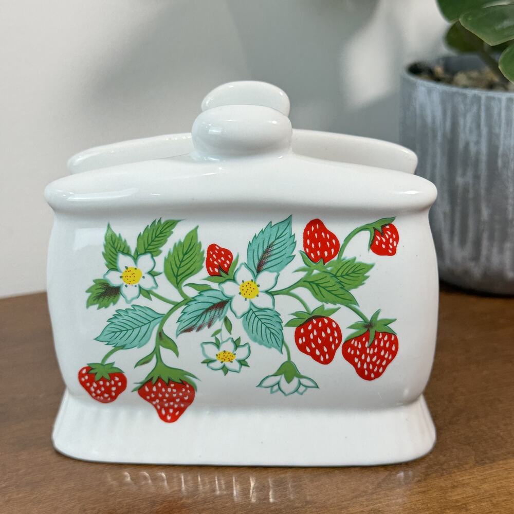 Vintage Style Ceramic Strawberry Napkin Holder Cottagecore Kitchen Decor